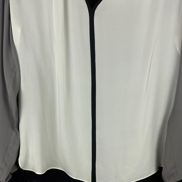 Elie Tahari 100% Silk Elegant Black White Black & Gray V-Neck Blouse Size Medium - Picture 9 of 13